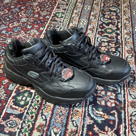 Skechers Other - Skechers Keystone Black Leather Steel Toe Work Shoes Slip Resistant Men 9.5